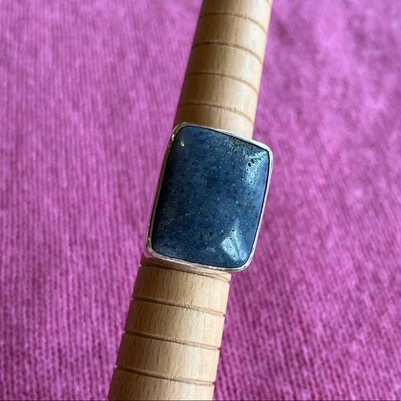 KC Sterling Silver and Natural Blue Coral Ring